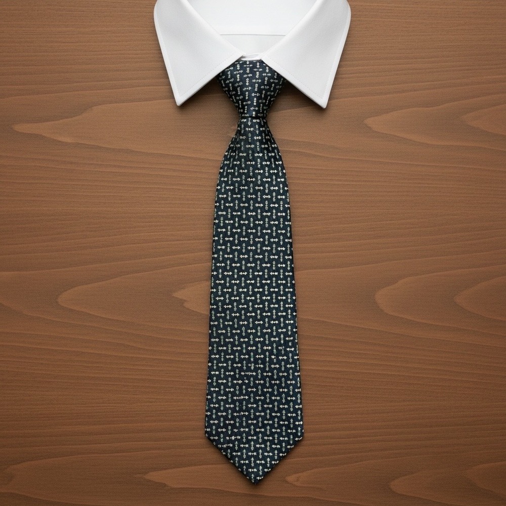 Jim Thompson Mens Green Silk‎ Geometric Pattern Tie Necktie Classic Formal 3.5"